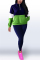 Dark Blue Fashion Casual Patchwork Patchwork Zipper Collar Long Sleeve Two Pieces