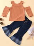Brown Fashion Casual Hollow-out Flared Brown Girl Two-piece Pants
