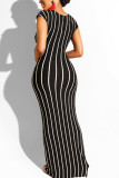 Navy Blue Sexy Fashion Solid Slim fit Striped Regular Sleeveless Two-Piece Dress