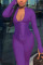 purple Fashion Casual Zipper Collar Long Sleeve Regular Sleeve Skinny Solid Jumpsuits