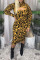 Yellow Sexy Adult Print O Neck A Line Dresses