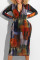 multicolor Fashion Casual Plus Size Print Basic Zipper Collar Printed Dress