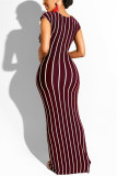 Black Sexy Fashion Solid Slim fit Striped Regular Sleeveless Two-Piece Dress
