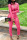 Pink Elastic Fly Long Sleeve Mid Print Patchwork pencil Pants