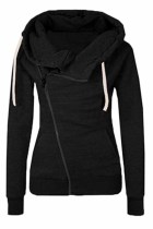 Black Casual Hooded Collar Cotton Coat