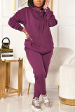 purple Fashion Casual Solid Basic Hooded Collar Long Sleeve Two Pieces