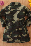 Camouflage Fashion Long Sleeve Turndown Collar Camo Print Girl Trench Coat