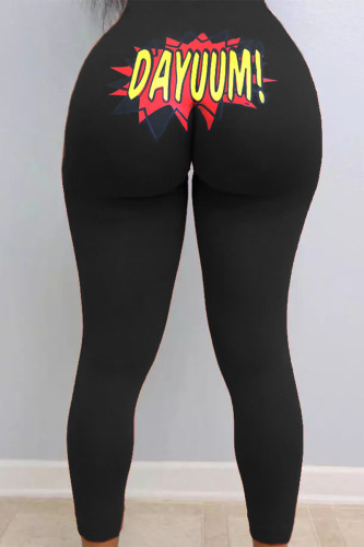Black yellow Sexy Print Skinny Bottoms