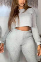 Gray White Street Solid O Neck Long Sleeve Two Pieces