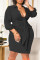 Red Fashion Sexy Plus Size Solid Basic Turndown Collar Long Sleeve Dress