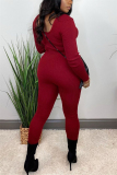Wine Red Fashion Casual Solid Basic U Neck Skinny Jumpsuits