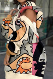 multicolor Fashion Sexy Print Backless Hooded Collar Long Sleeve Mini Printed Dress Dresses