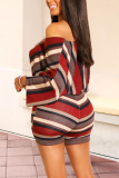 multicolor Sexy Fashion adult Patchwork Striped Print Two Piece Suits Straight Half Sleeve Two-Piece