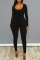 Black Fashion Solid Basic O Neck Skinny Jumpsuits