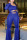 Blue Sexy Solid With Belt One Shoulder Regular Jumpsuits