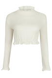 Grey Sweet Flounce Design Short Knitting Sweaters