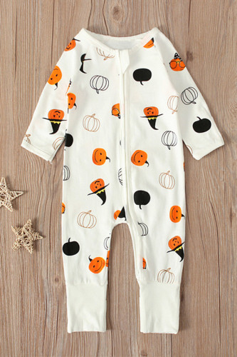 White Fashion Long Sleeve Basic Regular Sleeve Print Children's Jumpsuit