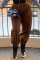 Brown Fashion Casual Solid Basic Regular Trousers