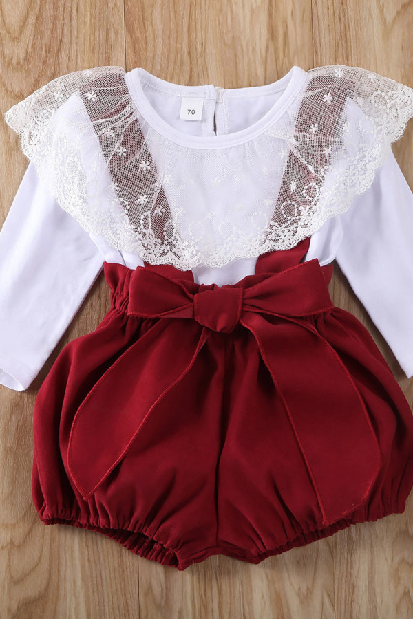 Red Fashion Long Sleeve Solid Two-piece Children's Clothing
