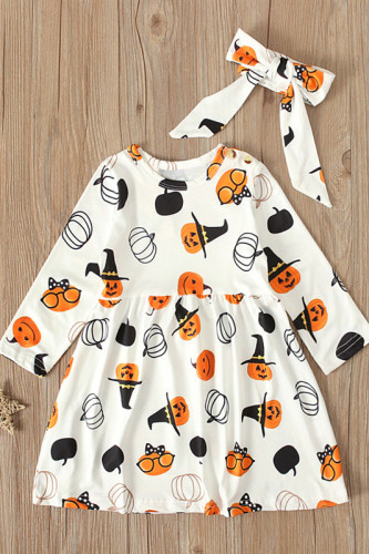 White Fashion Casual Long Sleeve Basic Regular Sleeve Print Girls' Dresses