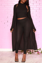 Black Work Solid Turtleneck Long Sleeve Two Pieces