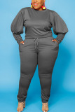 Light Gray Sexy Solid O Neck Plus Size