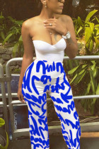 Blue Trendy Printed High Waist Pants