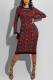 Black and red Fashion Casual Plaid Print Hollowed Out O Neck Printed Dress