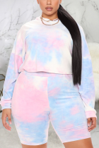 Pink Sexy Print Tie-dye Hooded Collar Plus Size