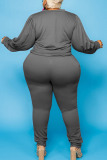 Light Gray Sexy Solid O Neck Plus Size