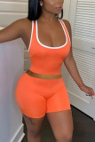 Orange Fashion Sexy Stitching Sleeveless Top Shorts Set