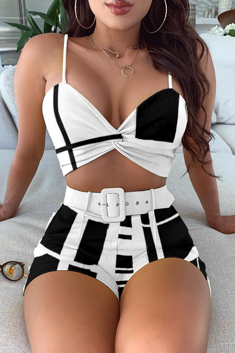 

Colorful Sexy Print Suspender Top Shorts Set