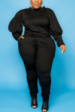 Black Sexy Solid O Neck Plus Size