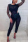 Black Sexy Solid See-through O Neck Regular Jumpsuits