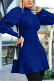 Deep Blue Fashion Casual Solid Basic Turtleneck Long Sleeve Dress