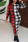 Red and black Fashion Casual Plaid Print Split Joint O Neck Printed Dress