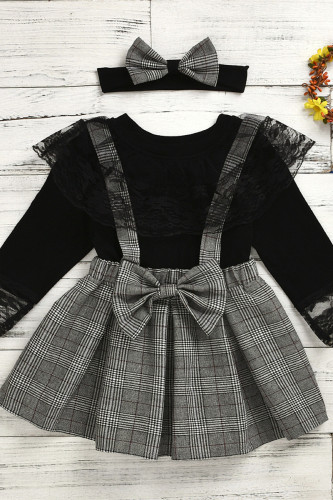 Black Fashion Long Sleeve Patchwork Regular Sleeve Regular Patchwork Girls Set