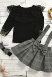 Black Fashion Long Sleeve Patchwork Regular Sleeve Regular Patchwork Girls Set
