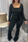 Black Fashion British Style Adult Polyester Solid Split Joint Strapless Long Sleeve Regular Sleeve Short Two Pieces