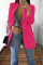 Rose Red Fashion Casual Solid Cardigan Turndown Collar Plus Size Coats