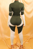 Army Green Sportswear Solid Patchwork Zipper Collar Long Sleeve Two Pieces