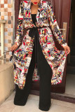 multicolor Fashion Casual Print Cardigan With Belt Outerwear