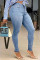 Baby Blue Fashion Casual Solid Pants Mid Waist Skinny Jeans