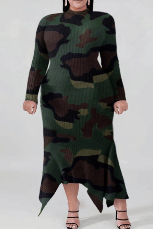 Wholesale Camouflage Fashion Casual Plus Size Camouflage Print Basic O ...