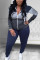 Tibetan Blue Casual Sportswear Patchwork Patchwork Hooded Collar Long Sleeve Two Pieces