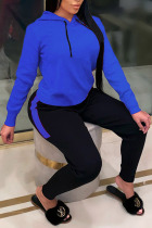 Blue Fashion Casual Solid Basic Hooded Collar Long Sleeve Two Pieces