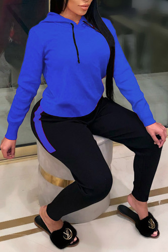 Blue Fashion Casual Solid Basic Hooded Collar Long Sleeve Two Pieces