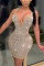 Blue Fashion Sexy Spaghetti Strap Sleeveless V Neck Sling Dress Knee Length Patchwork Dresses