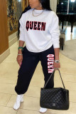 Blue Fashion Casual Letter Print Letter O Neck Long Sleeve Two Pieces