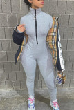 Grey Casual Long Sleeve Turtleneck Sports Jumpsuit